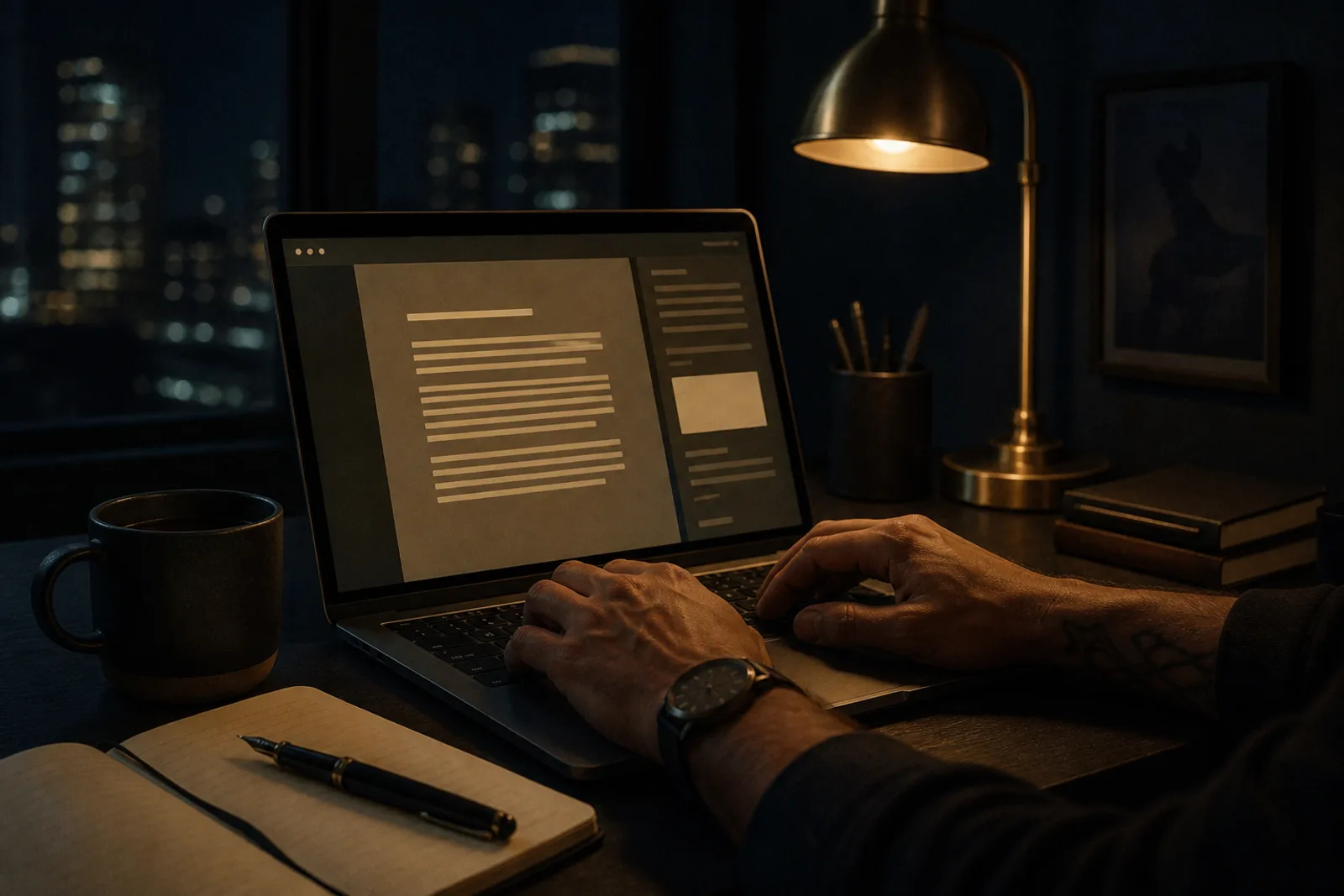 Escrita noturna — presença digital
